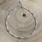 Dames witte kralen ketting rocailles met goud en turquoise, Overige materialen, Verstelbaar, Verzenden, Wit