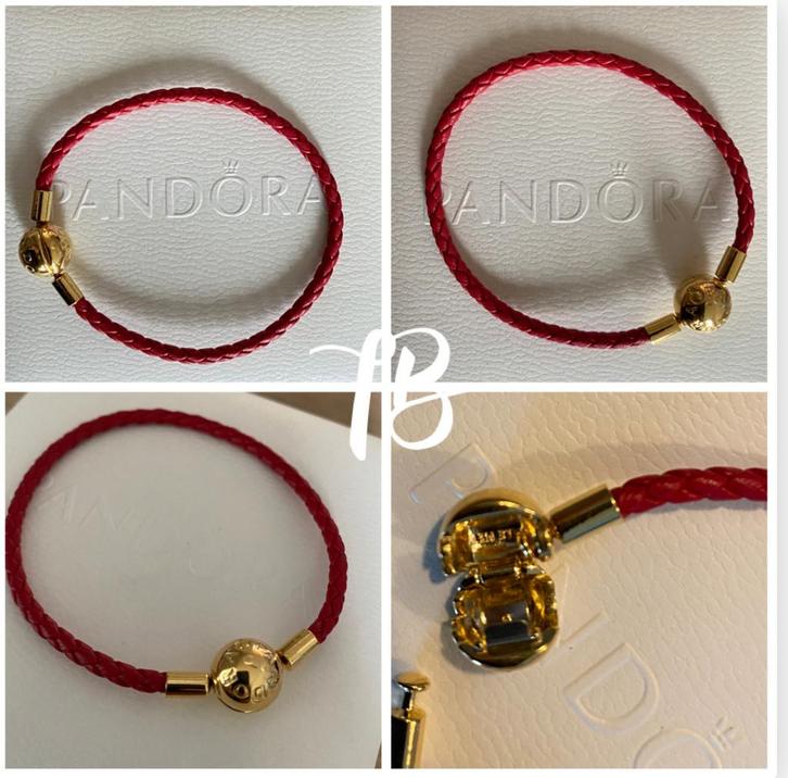 Originele Pandora leren rode armband met shine sluiting, Sieraden, Tassen en Uiterlijk, Armbanden, Nieuw, Goud, Rood, Ophalen of Verzenden