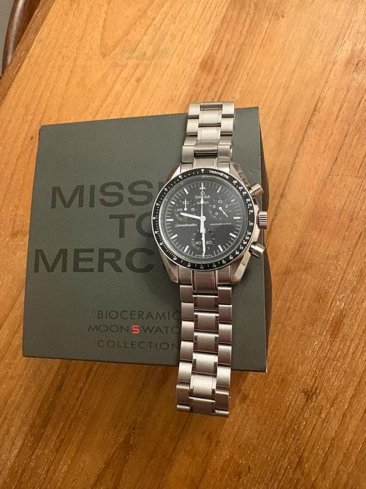 Omega Swatch Moonswatch Mercury staal/steel, Sieraden, Tassen en Uiterlijk, Horloges | Heren, Zo goed als nieuw, Swatch, Kunststof