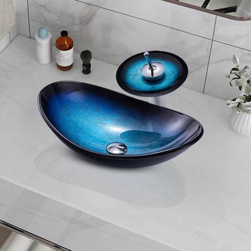 Zeer mooie glazen waskom met waterval kraan, Doe-het-zelf en Verbouw, Sanitair, Zo goed als nieuw, Wastafel, Chroom, Glas, Koper