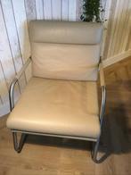 Fauteuil , grijs, leer, met stalen onderstel, Ophalen, Zo goed als nieuw, 50 tot 75 cm, Leer