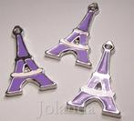 0761 Zilver Kleurige Lila Gekleurde Eiffeltoren Bedels, Overige merken, Overige materialen, Verzenden, Nieuw