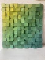 Wanddecoratie houten blokjes groen geel 53,5x49cm, Ophalen of Verzenden, Nieuw