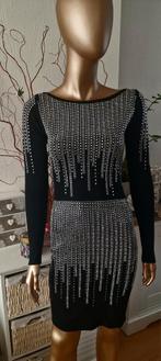 Elegante zwarte jurk met strass steentjes, Maat 38/40 (M), Zwart, Nieuw, Ophalen of Verzenden