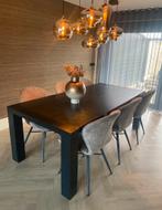 Moderne zwarte eettafel met blokpoot, Huis en Inrichting, Tafels | Eettafels, Ophalen, Gebruikt, 200 cm of meer, 50 tot 100 cm