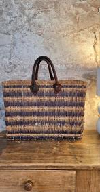 Mooie rieten shopper met lederen handvaten, Ophalen of Verzenden, Gebruikt, Bruin, Shopper