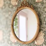 Vintage ovale spiegel met strik goudkleurig, Antiek en Kunst, Antiek | Spiegels, Minder dan 100 cm, Minder dan 50 cm, Ophalen of Verzenden