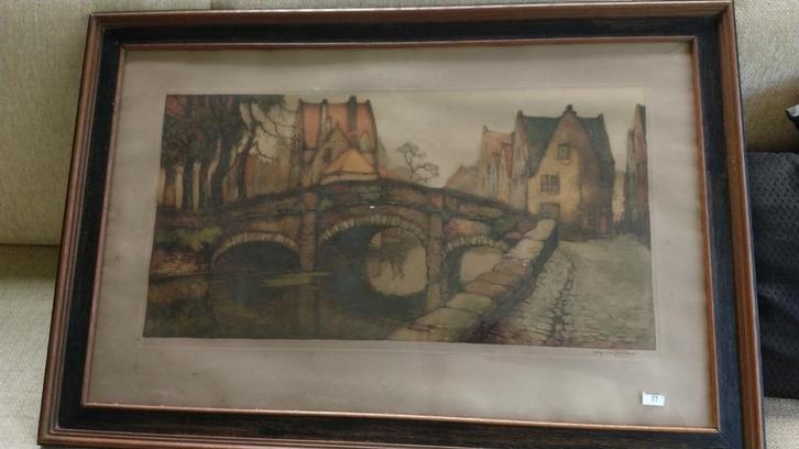 Alfred van Neste - Zicht op Brugge, Antiek en Kunst, Kunst | Etsen en Gravures, Ophalen