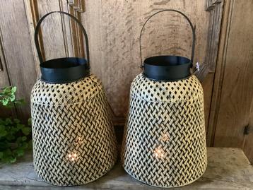 NIEUW fors metalen lantaarns windlichten met hout look beschikbaar voor biedingen