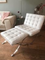 Barcelona stoel met hocker - Wit leer, Huis en Inrichting, Fauteuils, Ophalen, Gebruikt, Leer, 75 tot 100 cm