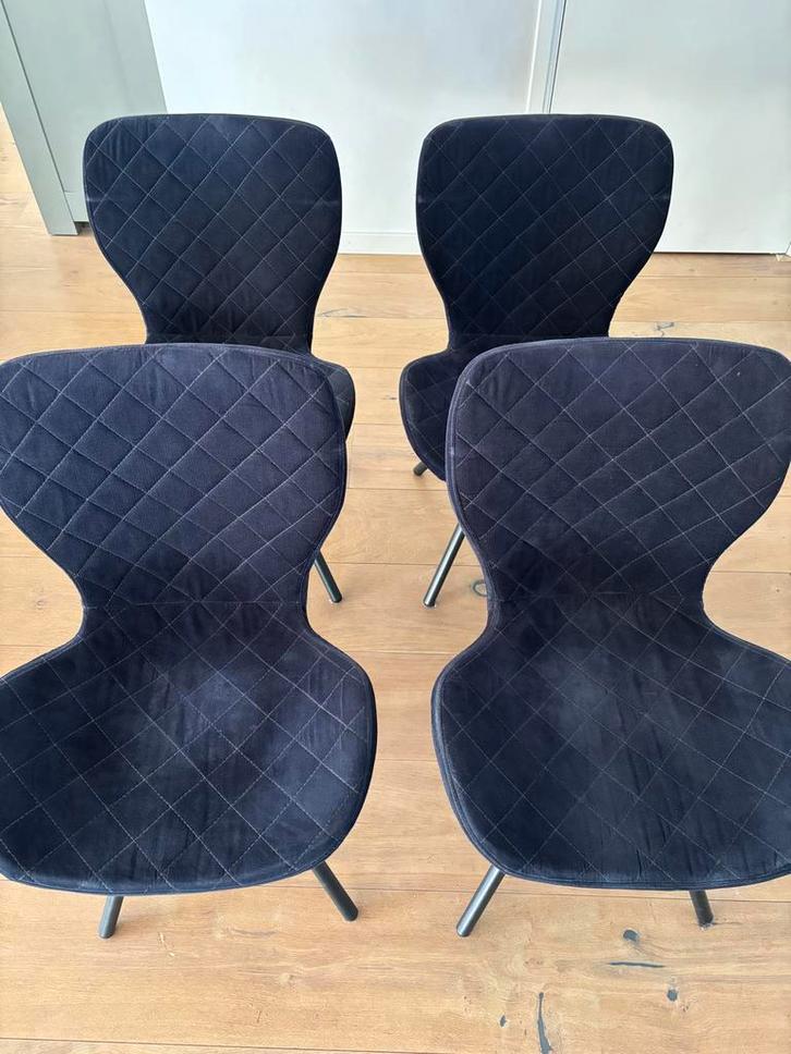 8 Eetkamerstoelen: 4 Donkerblauw & 4 Grijs/Groen, Huis en Inrichting, Stoelen, Gebruikt, Vijf, Zes of meer stoelen, Stof, Overige kleuren
