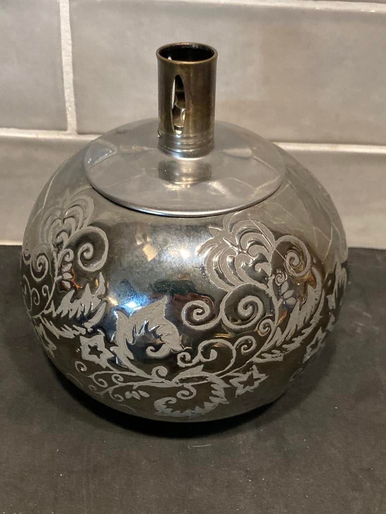 Kleine olielamp, zilver decor (020226), Ophalen of Verzenden, Zo goed als nieuw