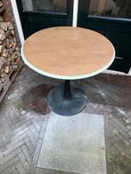 Kleine houten ronde tafel zwart metalen tafelpoot rond, Ophalen, Zo goed als nieuw