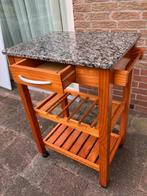 Tafeltje bijzettafel op wielen, marmeren bovenblad en lade, 55 tot 75 cm, Zo goed als nieuw, Classic, Rechthoekig