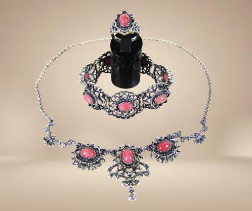 Unieke BLACHIAN zware 835 zilver parure set rhodochrosiet!, Sieraden, Tassen en Uiterlijk, Armbanden, Zo goed als nieuw, Zilver
