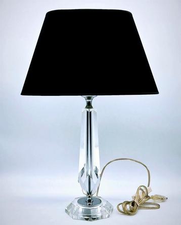 Art Deco Kristallen Tafellamp met Zwarte Kap beschikbaar voor biedingen