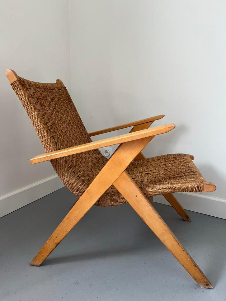 Vintage mid-century lounge chair Carl Hansen/CH25, Huis en Inrichting, Fauteuils, Gebruikt, Hout, Overige materialen, 50 tot 75 cm