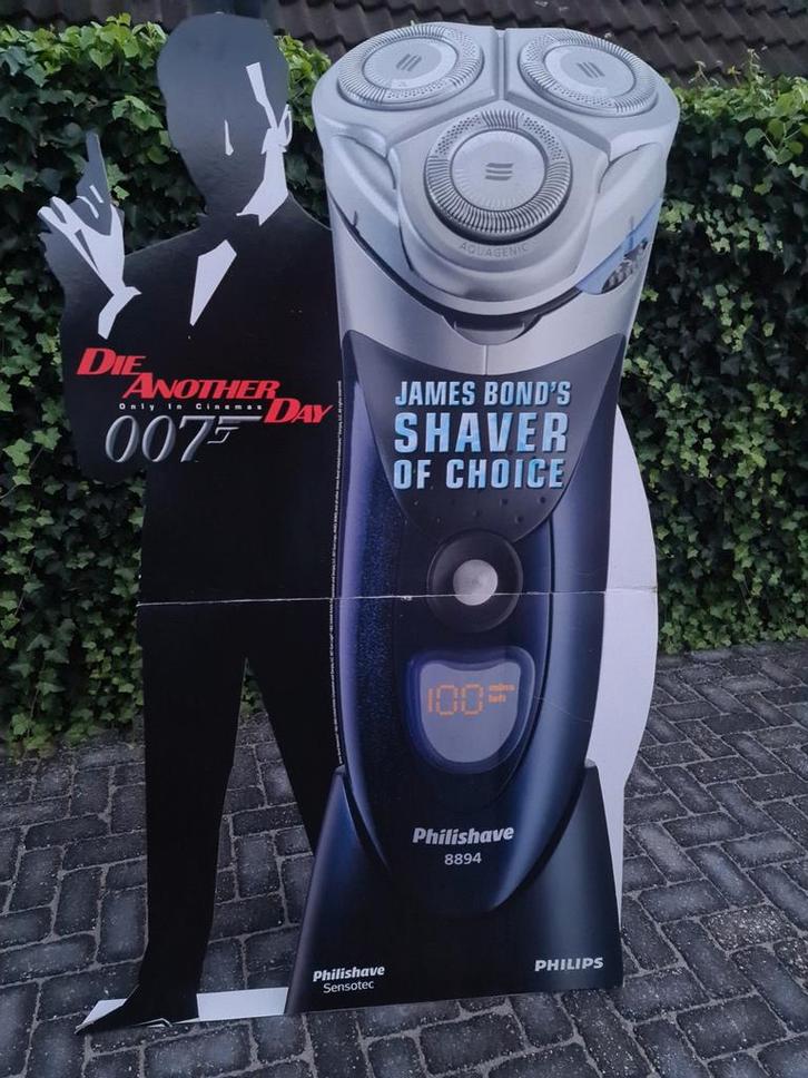James Bond Philips Scheerapparaat Reclamebord, Verzamelen, Merken en Reclamevoorwerpen, Gebruikt, Reclamebord, Ophalen