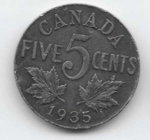Canada 5 cents 1935 KM# 29, Postzegels en Munten, Munten | Amerika, Losse munt, Noord-Amerika, Verzenden