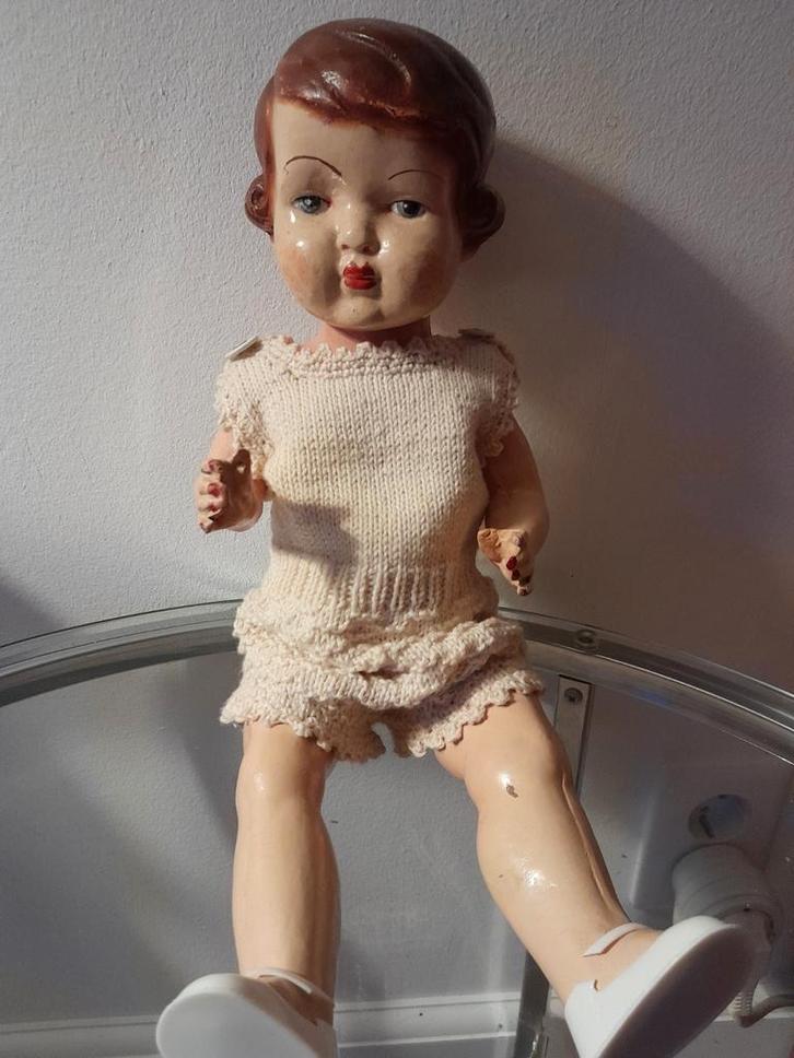 Antieke pop  steengoed 35 cm, Antiek en Kunst, Antiek | Speelgoed, Verzenden