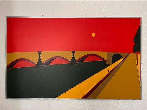 Schilderij groot werk in industriële rvs lijst mooi geheel, Antiek en Kunst, Kunst | Schilderijen | Abstract, Ophalen