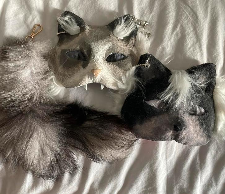 Therian masker en staart, Hobby en Vrije tijd, Kostuums, Theaterbenodigdheden en LARP, Zo goed als nieuw, Toneelattributen of Onderdelen
