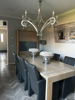 Eettafel met 6 leren stoelen – Ophalen in Dinteloord, Huis en Inrichting, Tafels | Eettafels, Ophalen, Gebruikt, Eikenhout, 200 cm of meer