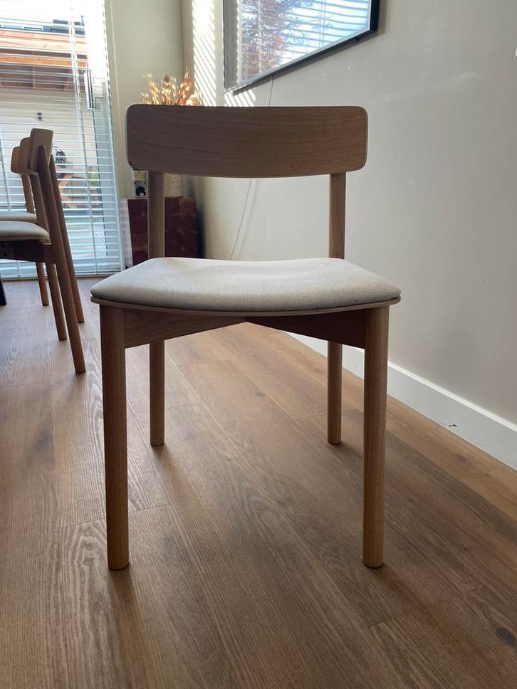 Eetkamerstoelen 6 stuks, 4 maanden oud, Huis en Inrichting, Stoelen, Zo goed als nieuw, Stof, Bruin, Ophalen of Verzenden