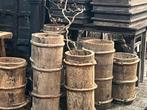 Oude houten ton bucket turkse vijzel stoer sober landelijk, Tuin en Terras, Ophalen, Rond, Zo goed als nieuw, Nvt