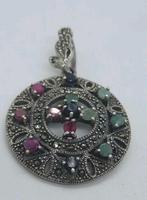 Zilveren Hanger 925 Smaragd Robijn Makresiet, Ophalen of Verzenden