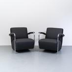 2x Leolux Scylla fauteuils zwart leder - chromen buisframe, Niet ingevuld, Niet ingevuld, Leer, Ophalen of Verzenden