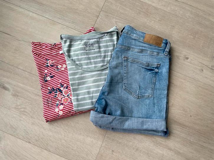 EDC short + 2x T-shirt maat M / short maat 30, Kleding | Dames, Broeken en Pantalons, Zo goed als nieuw, Maat 38/40 (M), Blauw