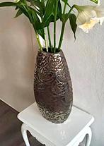 Hoge vaas zilver - rozen - bloemen, Huis en Inrichting, Overige kleuren, Aardewerk of Porselein, Ophalen of Verzenden, Zo goed als nieuw