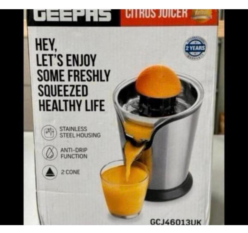 Geepas 100Watt elektrische Citruspers sinaasappel-pers NIEUW, Elektrisch, Citruspers, Nieuw, Ophalen of Verzenden