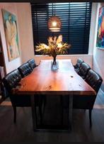 Gecapitonneerde eetkamerstoelen zwart leer 6 stuks, Huis en Inrichting, Stoelen, Gebruikt, Zwart, Leer, Ophalen of Verzenden