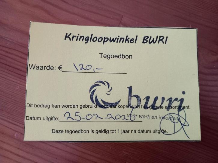 Tegoedbon kringloop, Tickets en Kaartjes, Kortingen en Cadeaubonnen, Eén persoon, Cadeaubon