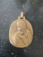 Oude zware bronzen hanger Madonna met haar kind, Ophalen of Verzenden