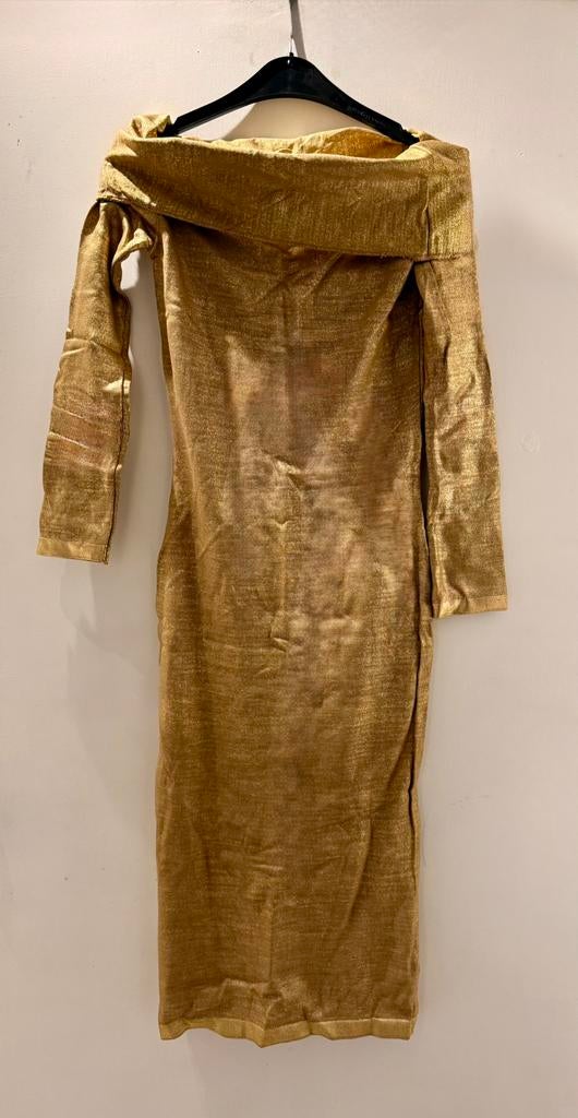 Feestjurk goud off shoulder acryl wollen gouden jurk Kerst M, Maat 38/40 (M), Overige typen, Overige kleuren, Nieuw
