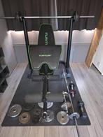 Tunturi Halterbank WB50 met haltersets en dumbells, Ophalen, Benen, Krachtstation, Zo goed als nieuw