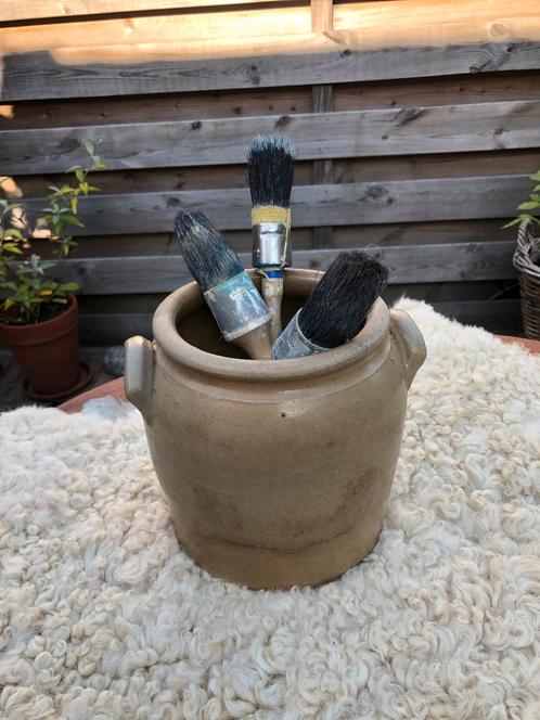 Oude franse grès pot met kwasten, Antiek en Kunst, Curiosa en Brocante, Ophalen of Verzenden