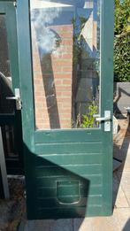 Groene hardhouten Buitendeur met dubbel Glas 211x82,5, Doe-het-zelf en Verbouw, Ophalen, Gebruikt, 80 tot 100 cm, 200 tot 215 cm