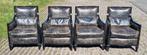 4 stoere fauteuils zwart vintage leer + BEZORGING GRATIS, Huis en Inrichting, Fauteuils, Gebruikt, ., Chesterfield, Ophalen of Verzenden