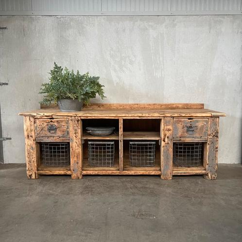 Antieke werkbank, dressoir, toonbank, oude houten werkbank, Antiek en Kunst, Curiosa en Brocante, Ophalen