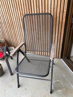 4 metalen tuinstoelen en voetenbank, Ophalen, Gebruikt, Metaal, Verstelbaar