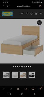 Ikea Malm, 90x200 eikenfineer bed met lades en lattenbodem, Huis en Inrichting, Zo goed als nieuw, Ophalen