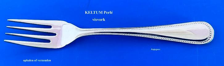 Keltum 18-10 Posthoorn Perlé Visvork rvs Niet verzilverd, Antiek en Kunst, Antiek | Bestek, Ophalen