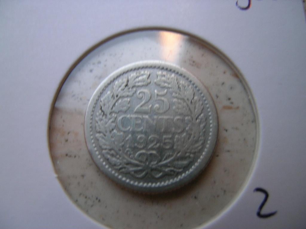 Kwartje 1925, Ophalen of Verzenden, Koningin Wilhelmina, 25 cent, Losse munt