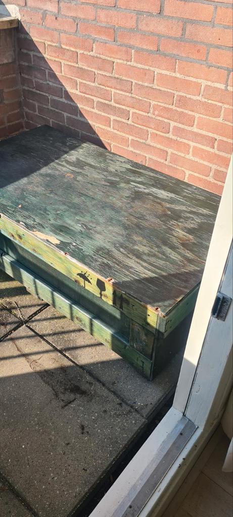 Stevige houten kist (balkon/opbergen/vervoer), Tuin en Terras, Tuintafels, Gebruikt, Rechthoekig, Hout, Ophalen