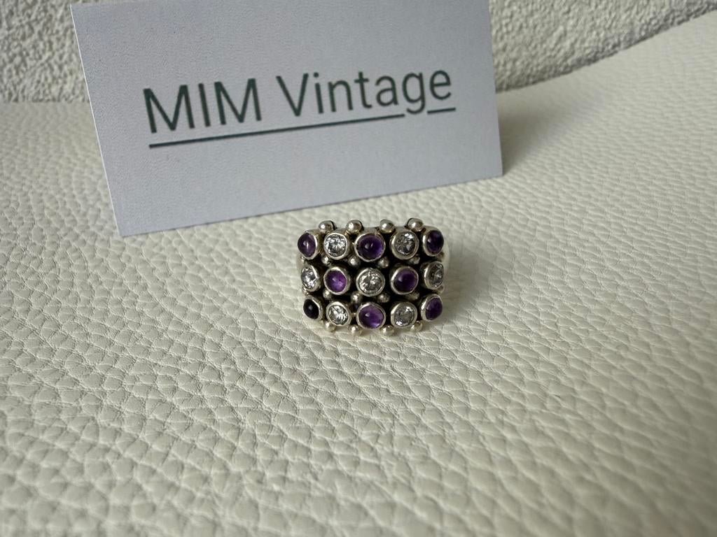 H099/Zilveren GHA Zweden Amethist-kristal ring 18 3/4, 18 tot 19, Gebruikt, Verzenden, X
