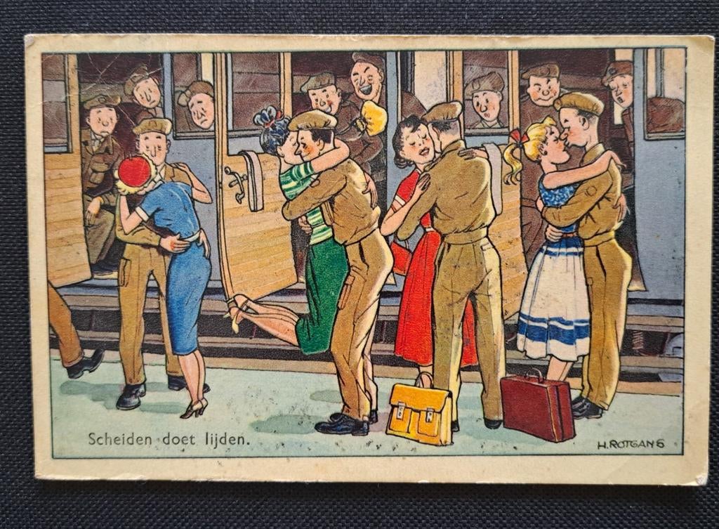 Oude ansichtkaart militairen 1954 - ILustrator H. Rotgans, Ophalen of Verzenden, 1940 tot 1960, Gelopen, Overige thema's